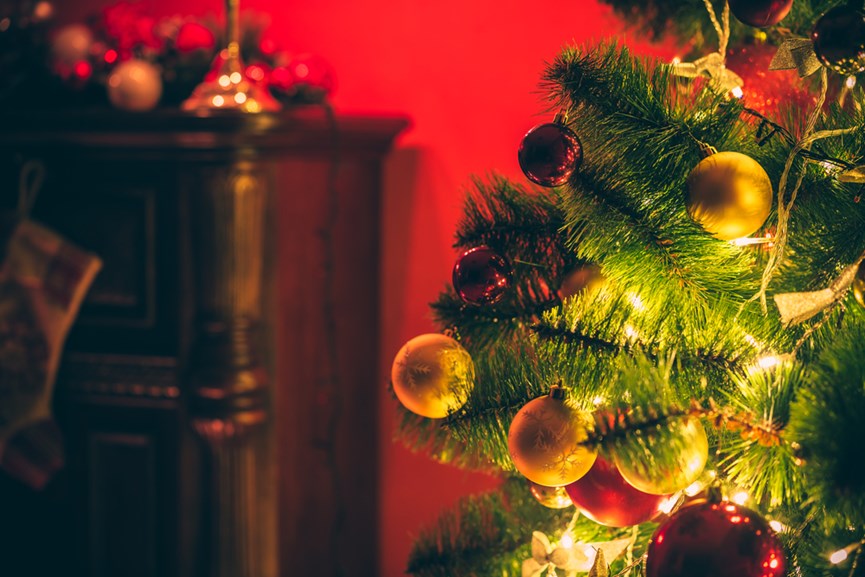 Χριστουγεννιάτικη διακόσμηση δέντρο και τζάκι