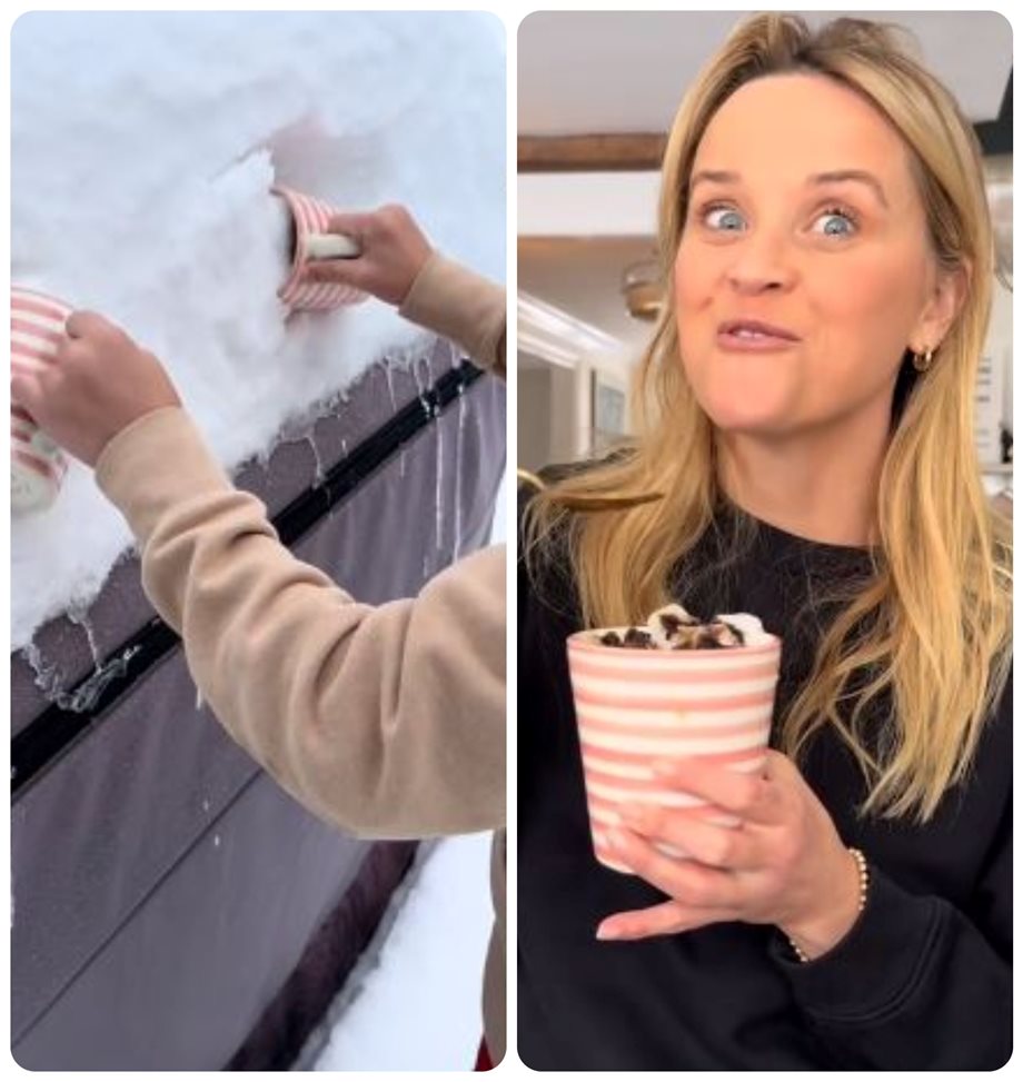 Ρις Γουίδερσπουν : Τρώει χιόνι από τον δρόμο έξω από το σπίτι της! "Πανικός" από σχόλια