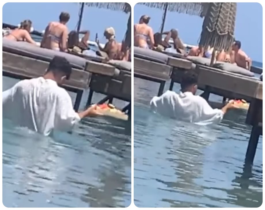 Ρόδος: Οργή με βίντεο που δείχνει σερβιτόρο να παραδίδει παραγγελία περπατώντας στο νερό!  Παρέμβαση Άδωνι Γεωργιάδη