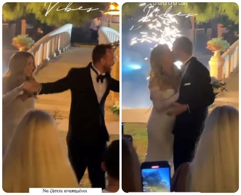 Πάνος Μουζουράκης & Μαριλού Κοζάρη: Η χορευτική jazz είσοδος του ζευγαριού στο πάρτι μετά τον γάμο και το φιλί (Βίντεο)
