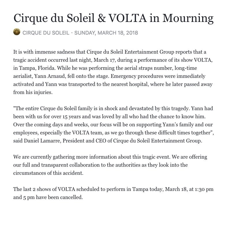 Η ανακοίνωση του Crirque du Soleil