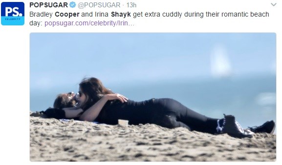 Η ανάρτηση του Popsugar στο twitter για τα τρυφερά ενσταντανέ Cooper - Shayk στην παραλία