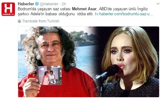 Η ανάρτηση τουρκικού μέσου για τον Τούρκο τραγουδιστή που υποστηρίζει ότι είναι πατέρας της Adele.